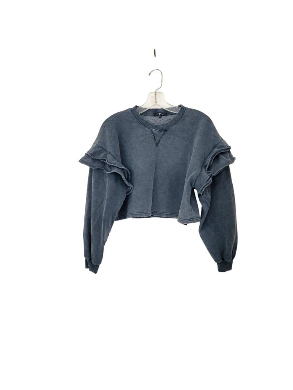 7 For All Mankind Womens Ruffle Sleeve Cropped Sweatshirt Small Gray Cotton Blen - Picture 6 of 6
